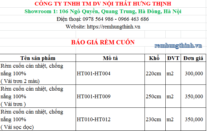 Báo giá rèm cuốn văn phòng giá rẻ tại Hà Nội - 0978564986