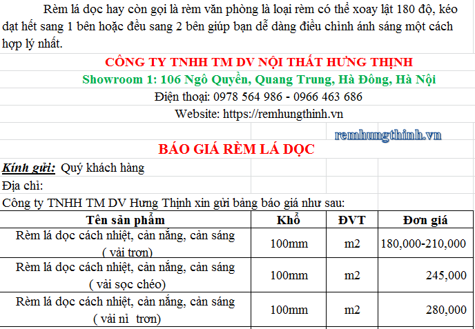 Giá rèm văn phòng giá rẻ tại Hà Nội